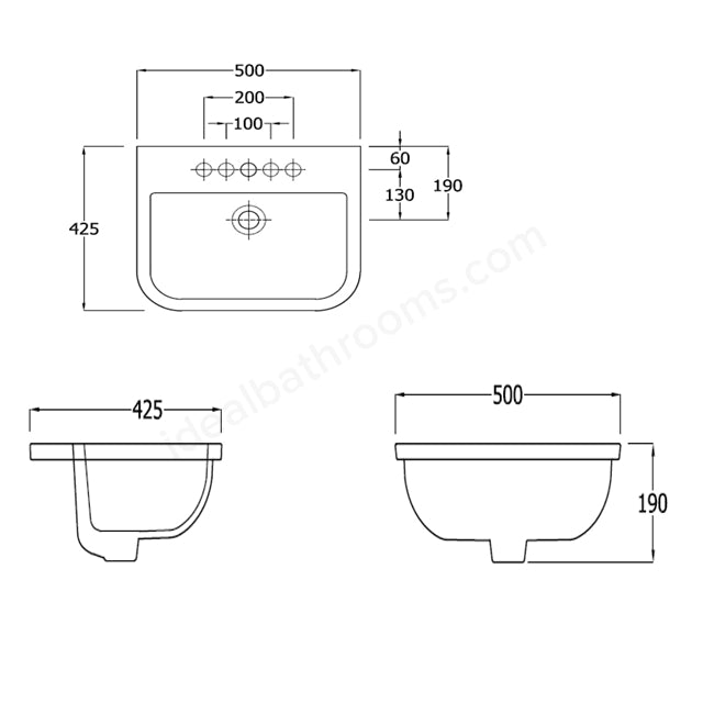 RAK Ceramics Series 600 500mm Inset Basin 1 Tap Hole