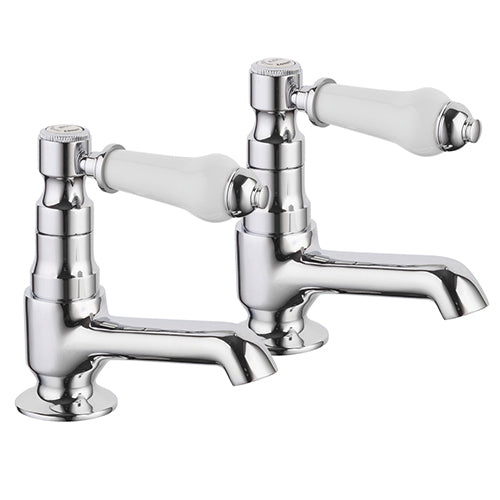 Fresssh Ali Bath Pillar Taps | Chrome | Pair | Traditional Ceramic Lever