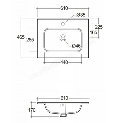 RAK Ceramics Joy 610mm In-Countertop Basin 1 Tap Hole