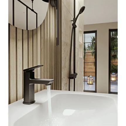 Aqualisa Downtown Small Basin Mixer Tap Matt Black - Includes Click Clack Waste