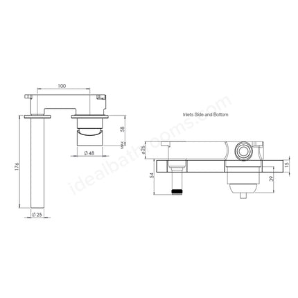 Technical dimension drawing of a plumbing fixture, showing front and side views with measurements including 100, 58, 175, 39, 13, 54, and 25 on a white background.