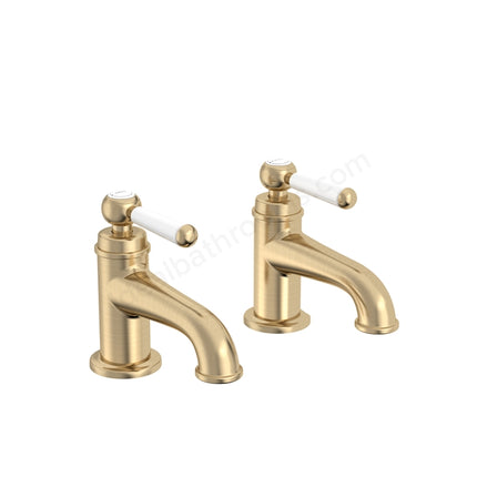 Tavistock Lansdown Basin Taps - Twin Handle Pair - 2 Finishes Brushed Brass
