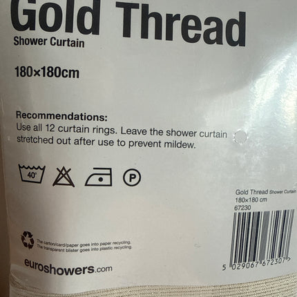 Euroshowers Gold Thread Shower Curtain | 180 × 180cm | 100% Polyester | Metal Eyelets | Clearance