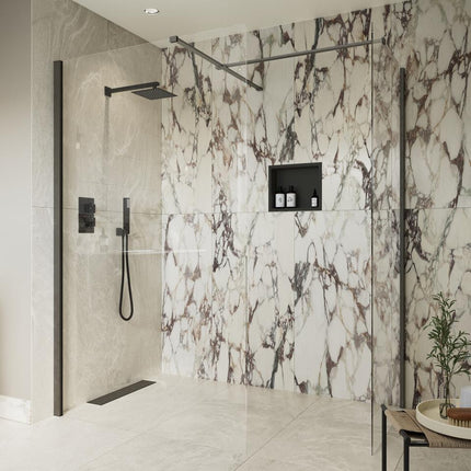 RefleXion Iconix Gunmetal Wetroom Side Panel & Arm | 8mm Glass | 5 Sizes