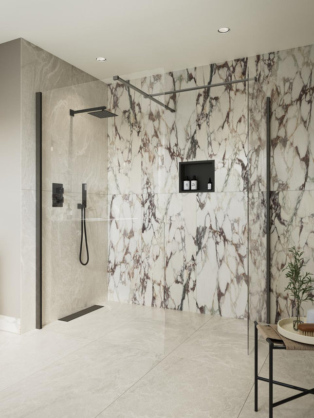 RefleXion Iconix Gunmetal Wetroom Side Panel & Arm | 8mm Glass | 5 Sizes