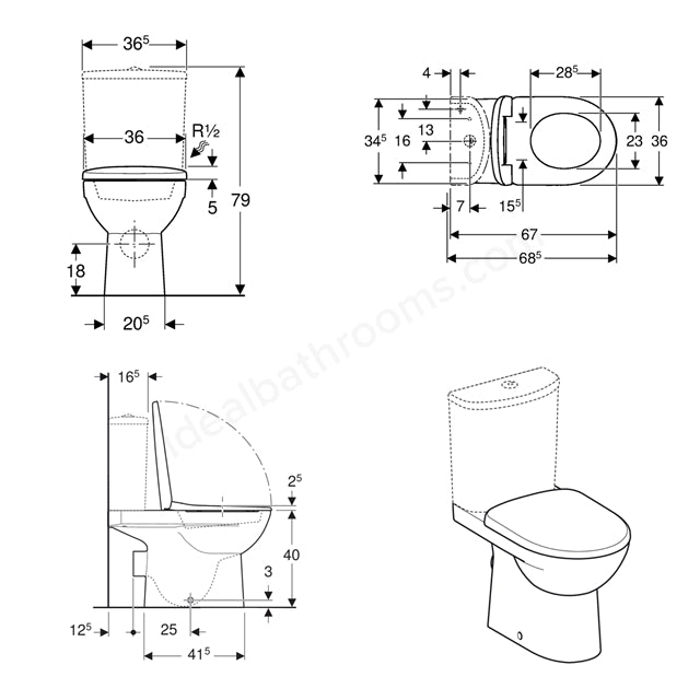 Geberit Selnova Close-Coupled WC Pack | Pan, Cistern & Soft-Close Seat | 503.121.00.1