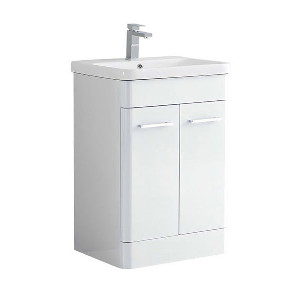 Portland Curve 600mm Waterproof Vanity Unit with Basin | Multiple Colours Gloss White