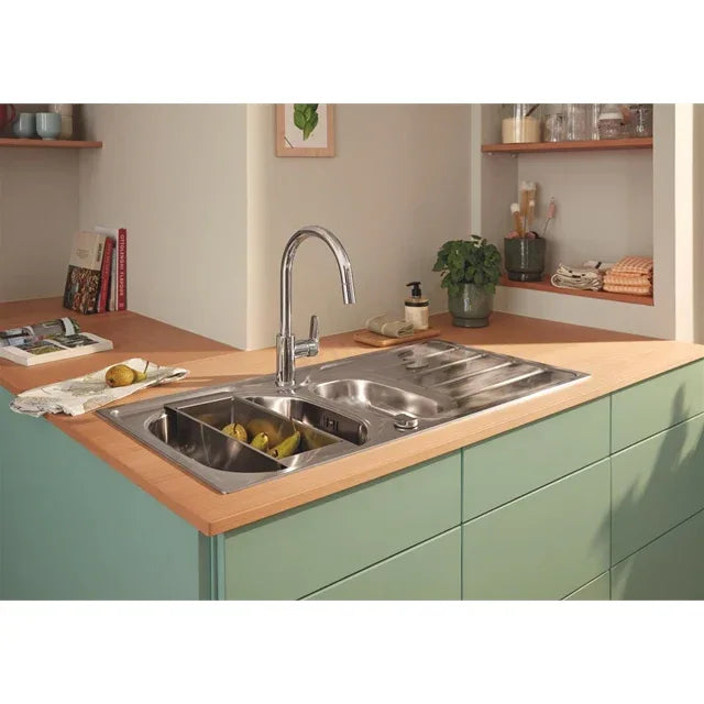 Grohe K300 Stainless Steel 1.5 Bowl Sink with Drainer & Automatic Waste