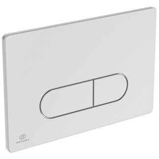 White toilet cover with a silver flush mechanism on a white background