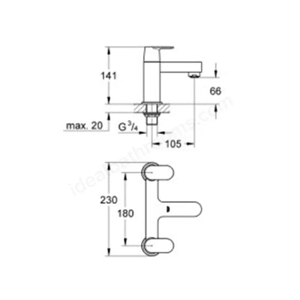 Grohe Eurosmart Cosmopolitan Two Handled Bath Filler Tap - Chrome