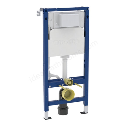 Toilet cistern and frame with blue frame and white tank on a white background