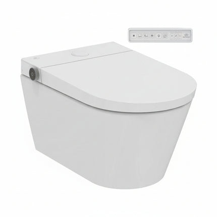 White toilet with electronic control panel on a white background