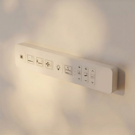 Control panel with various icons on a light background