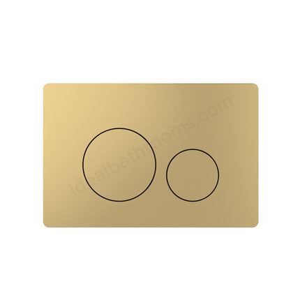 A rectangular brushed gold metal wall plate with two circular touch-sensitive cutouts, shown on a plain white background.