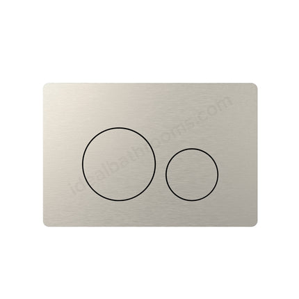 A brushed stainless steel dual-sensor push button plate with two circular black line icons on a white background.
