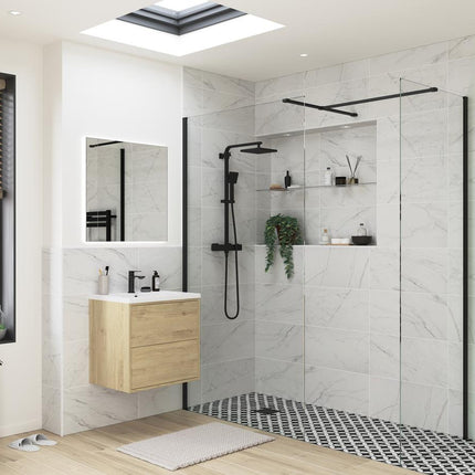 RefleXion Iconix Matt Black Wetroom Side Panel & Arm | 8mm Glass | 5 Sizes