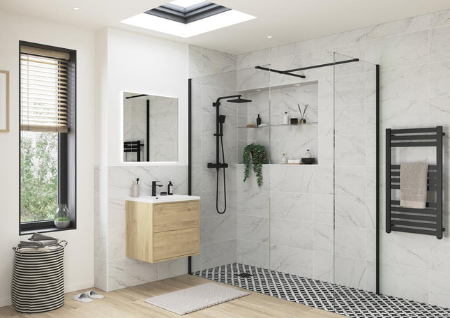 RefleXion Iconix Matt Black Wetroom Side Panel & Arm | 8mm Glass | 5 Sizes