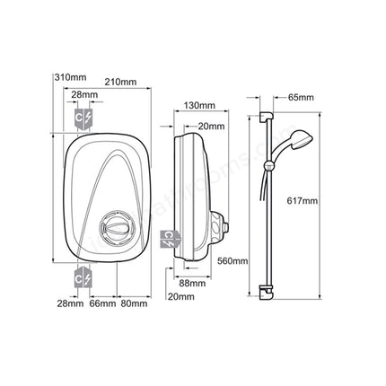 Mira Vigour Thermostatic Power Shower with Shower Kit – White/Chrome