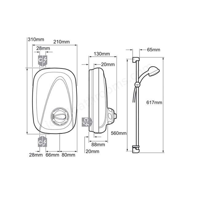 Mira Vigour Thermostatic Power Shower with Shower Kit – White/Chrome