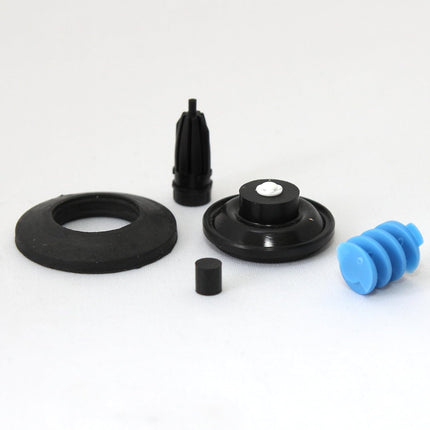 Set of black and blue rubber parts on a white background