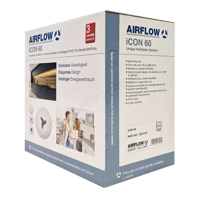 Airflow iCON 60 Basic Mixed Flow Fan | 240V | High Extraction | Surface or Recessed
