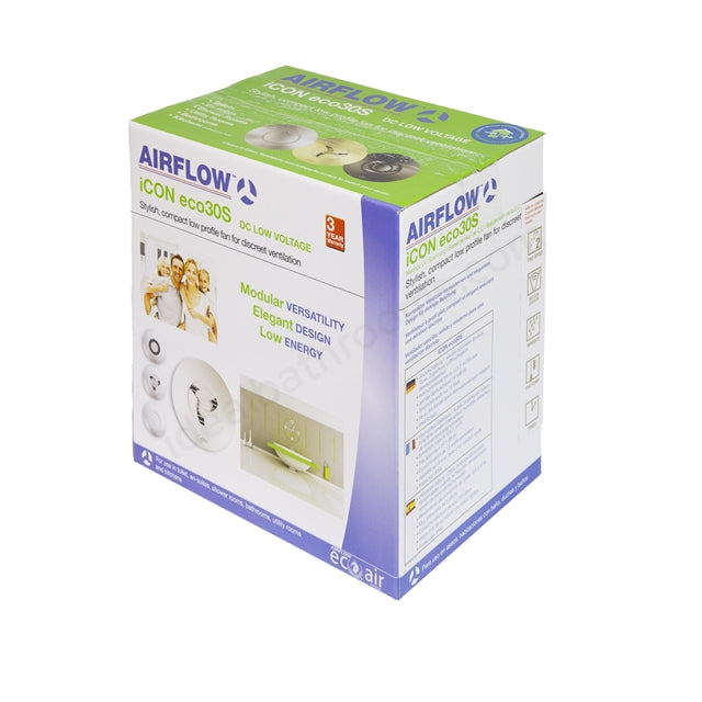 Airflow iCON 30 SELV Low Energy Mixed Flow Fan | 12V DC | Surface or Recessed