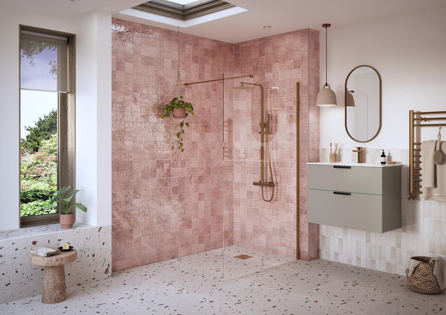 RefleXion Iconix Brushed Bronze Wetroom Panel & Support Bar | 8mm Glass | 9 Sizes