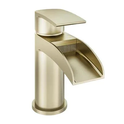 Aston PVD Coated Basin Mono Tap with Waste Waterfall Style Brushed Brass