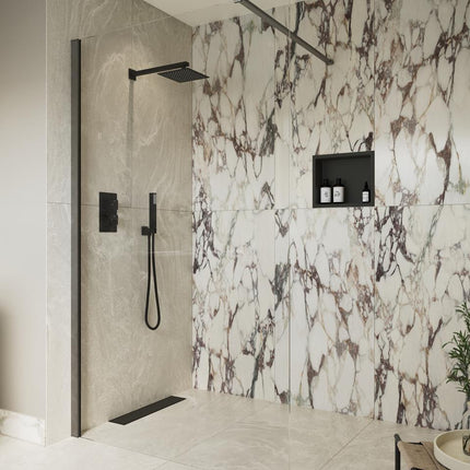 RefleXion Iconix Gunmetal Wetroom Panel & Support Bar | 8mm Glass | 9 Sizes