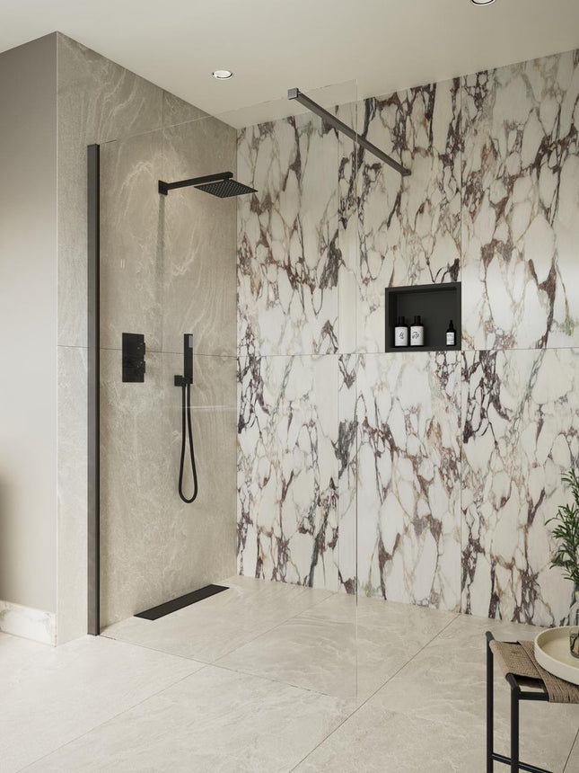 RefleXion Iconix Gunmetal Wetroom Panel & Support Bar | 8mm Glass | 9 Sizes