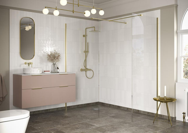 RefleXion Iconix Brushed Brass Wetroom Side Panel & Arm | 8mm Glass | 5 Sizes