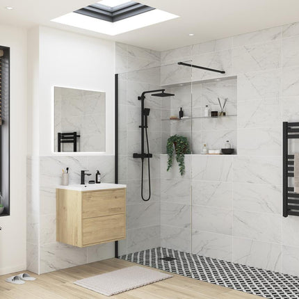 RefleXion Iconix Matt Black Wetroom Panel & Support Bar | 8mm Glass | 9 Sizes