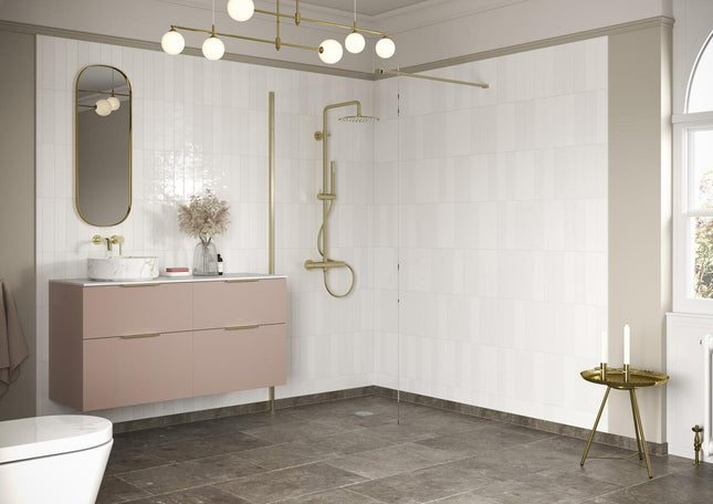 RefleXion Iconix Brushed Brass Wetroom Panel & Support Bar | 8mm Glass | 9 Sizes