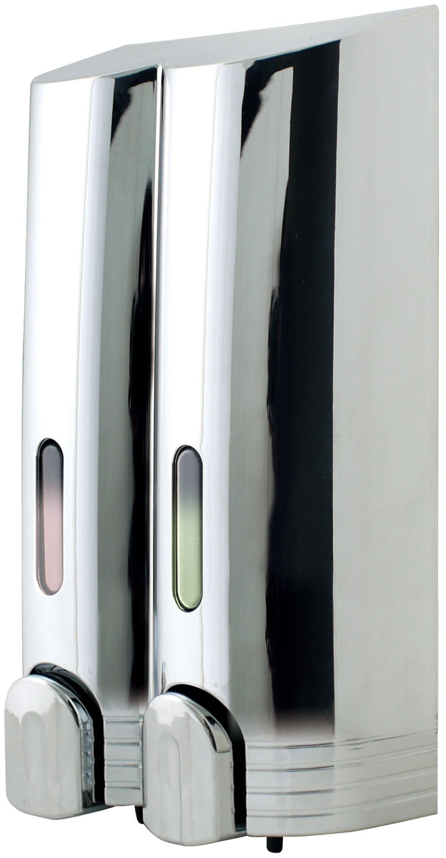 Euroshowers Tall Round Double Gel Dispenser | Chrome or White | 2 × 380ml | Wall Mounted