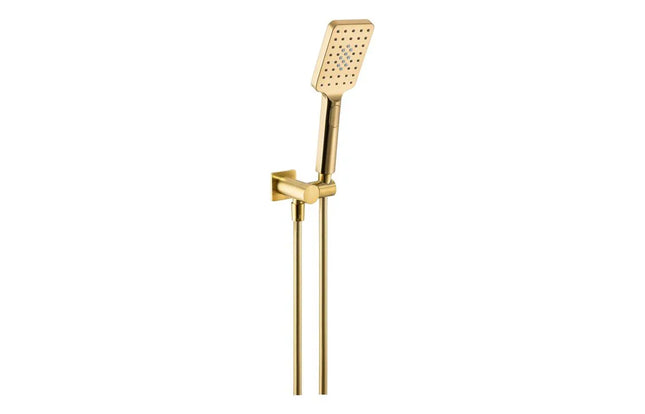 Abode Uno Hand Shower Set - Chrome 3 Spray Patterns Hose Bracket Outlet Brushed Brass