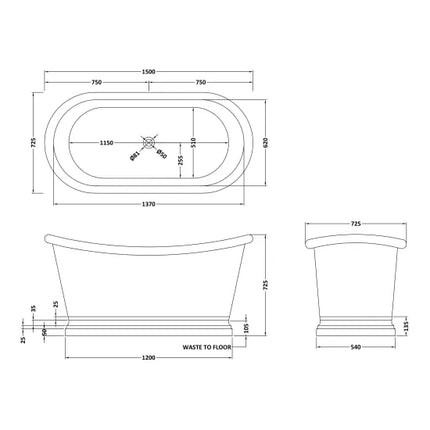 BC Designs Boat Bath 1500mm Freestanding | Copper Finish