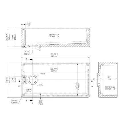 Nuie Fireclay Belfast Sink | 895mm | White | Integrated Overflow | 10-Year Guarantee
