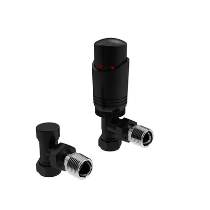Kartell Designer Twin TRV + Lockshield Pack - Angled Black 15mm | Matt Black Thermostatic Radiator Valve
