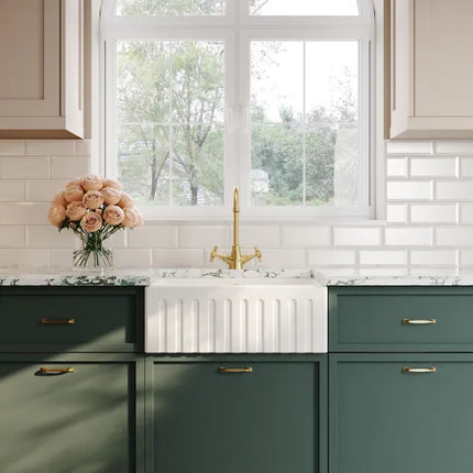 Nuie Single Bowl Fireclay White Fluted Butler Sink