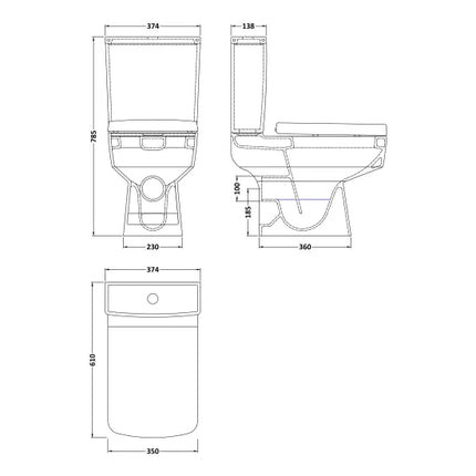 Nuie Bliss Ceramic Bathroom Suite — Open-to-Wall Toilet, Cistern, Soft Close Seat, Basin & Pedestal