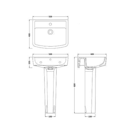 Nuie Bliss Ceramic Bathroom Suite — Open-to-Wall Toilet, Cistern, Soft Close Seat, Basin & Pedestal