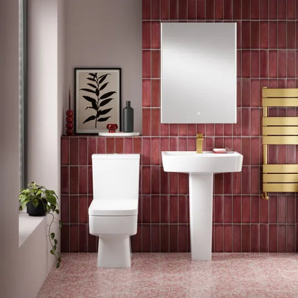 Nuie Bliss Ceramic Bathroom Suite — Open-to-Wall Toilet, Cistern, Soft Close Seat, Basin & Pedestal