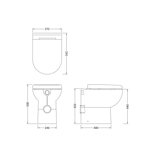 Hudson Reed Comfort Height Back to Wall Toilet Pan | Round | 500mm | Soft-Close Seat Included