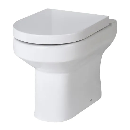 Hudson Reed Round Back to Wall Toilet Pan | 370mm Wide | 410mm Height | Soft-Close Seat Included