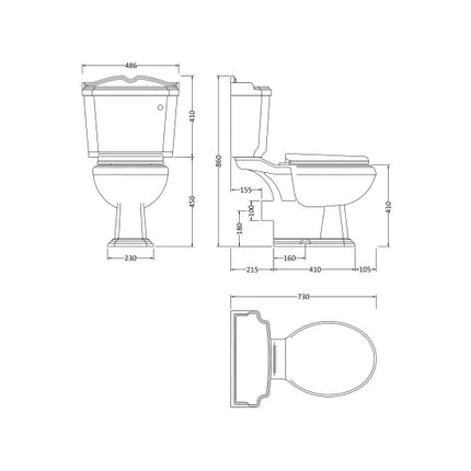 Nuie Legend Traditional Close Coupled Toilet | Cistern & Seat Included