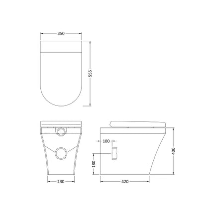 Hudson Reed Luna Back to Wall Toilet Pan | 350mm | 445mm High | Soft-Close Seat Included