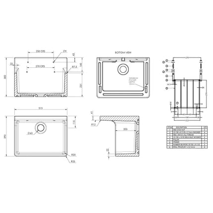 Nuie Deep Fireclay Cleaner Sink | 515mm | 535mm High | Grid Included | 10-Year Guarantee