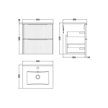 Hudson Reed Fluted 500mm Wall Hung Single-Drawer Vanity Unit with Basin | 3 Options