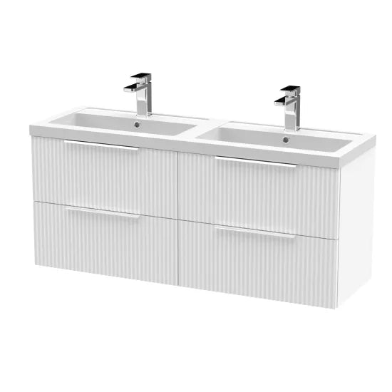 Hudson Reed Fluted 1200mm Wall Hung 4-Drawer Double Basin Vanity Unit | Art Deco | 5 Colours