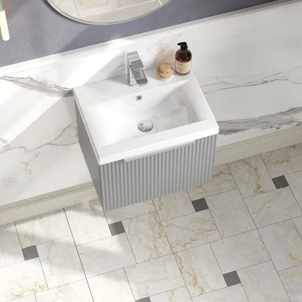 Hudson Reed Fluted 500mm Wall Hung Single-Drawer Vanity with Basin | 3 Options